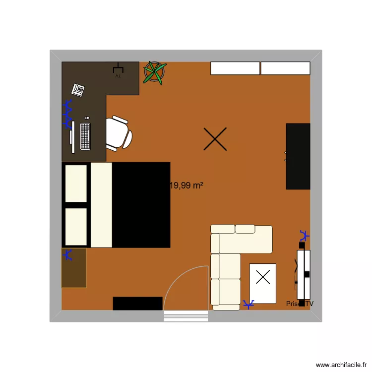 chambre dream. Plan de 1 pièce et 20 m²