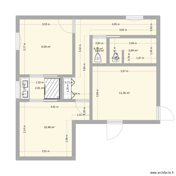 Plan sol pinch 2. Plan de 7 pièces et 48 m2