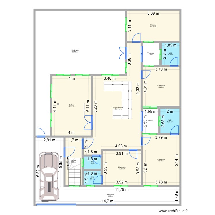 Saint Louis 300 m -Escalier - V5. Plan de 15 pièces et 274 m2