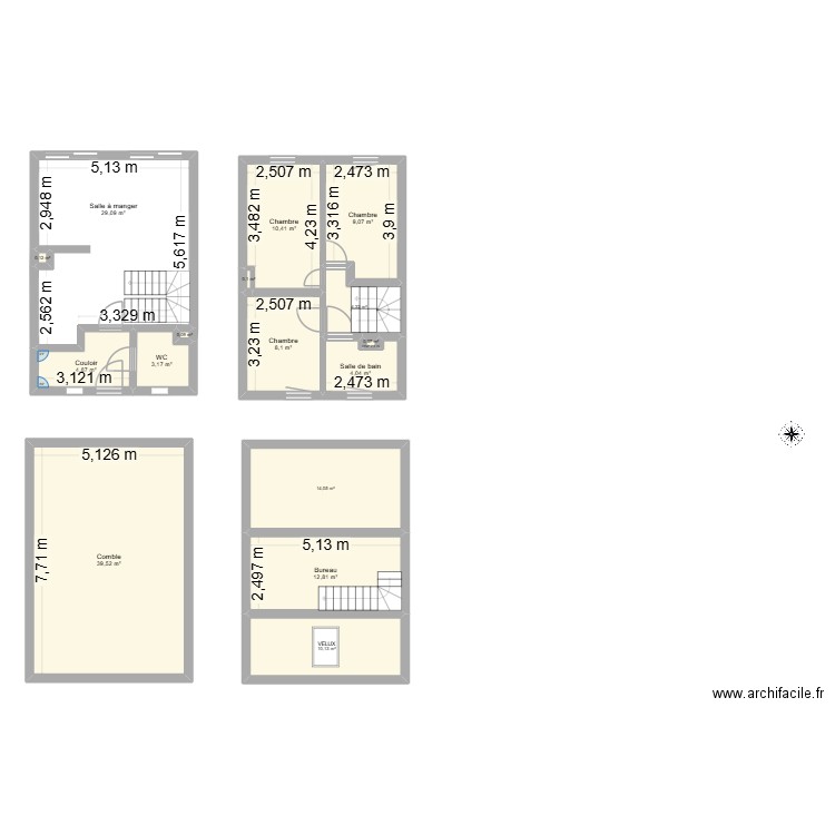 aménagement de comble. Plan de 16 pièces et 150 m2