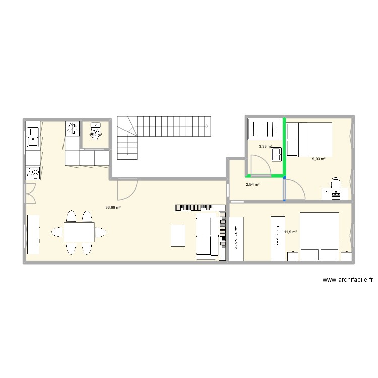 Yolo2. Plan de 6 pièces et 62 m2