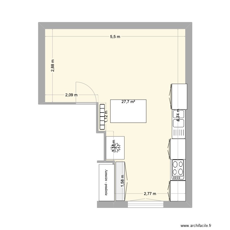 cuisine 87 GS N°3. Plan de 1 pièce et 28 m2