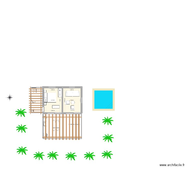 bungalow. Plan de 2 pièces et 23 m2