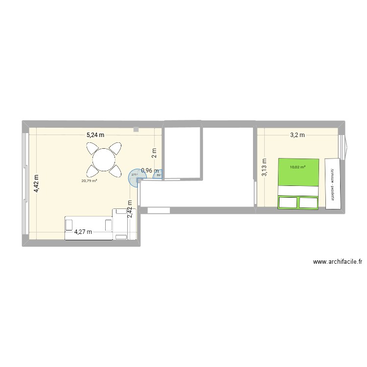 Vendée 1. Plan de 2 pièces et 31 m2