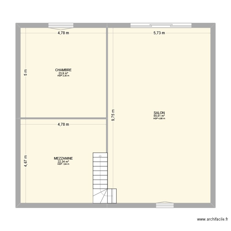 LAURENT RDC. Plan de 3 pièces et 102 m2