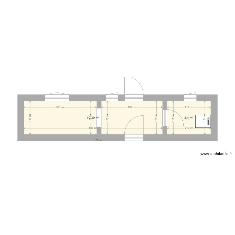 Buanderie 1. Plan de 2 pièces et 14 m2