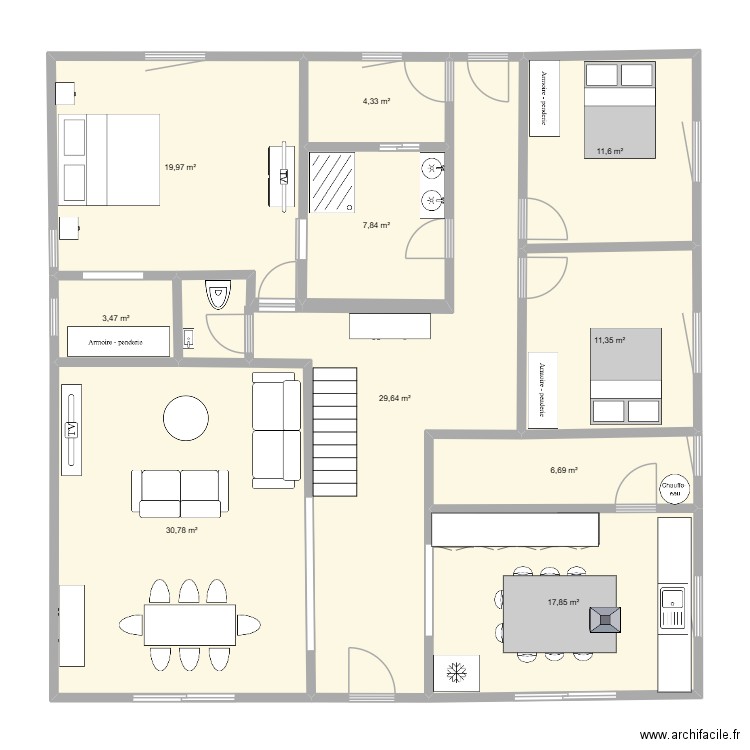 plan 1. Plan de 10 pièces et 144 m2