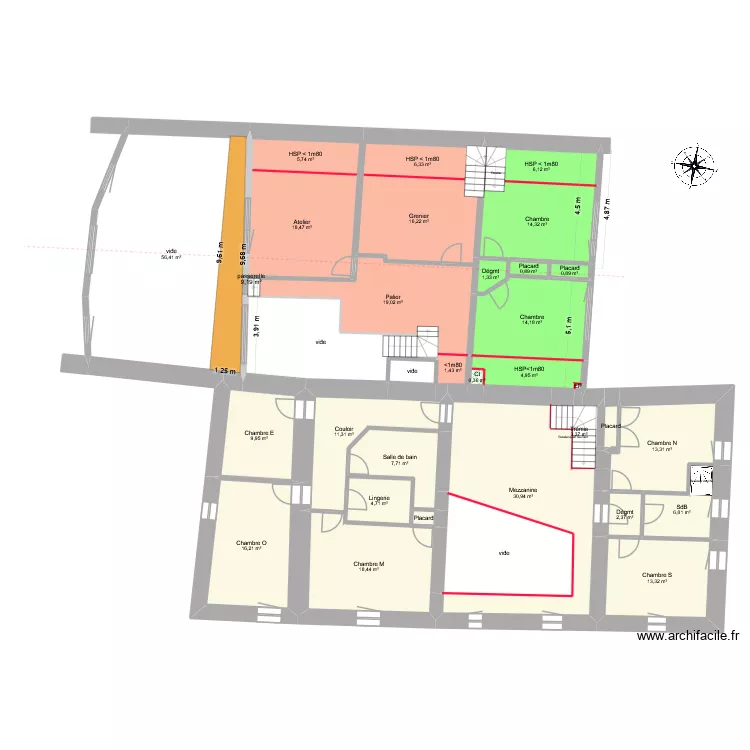 Maison R1. Plan de 33  et 343 m²