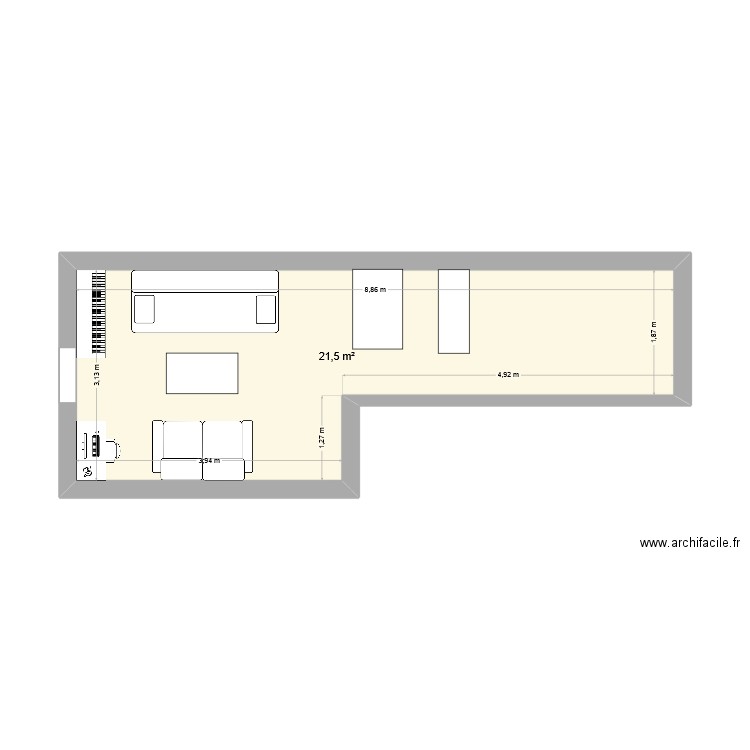 TREILLE. Plan de 1 pièce et 22 m2