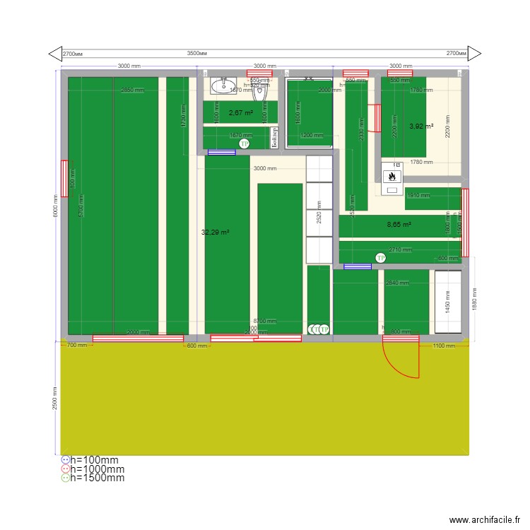 Баня 3 модуля Тверь ТП. Plan de 5 pièces et 68 m2