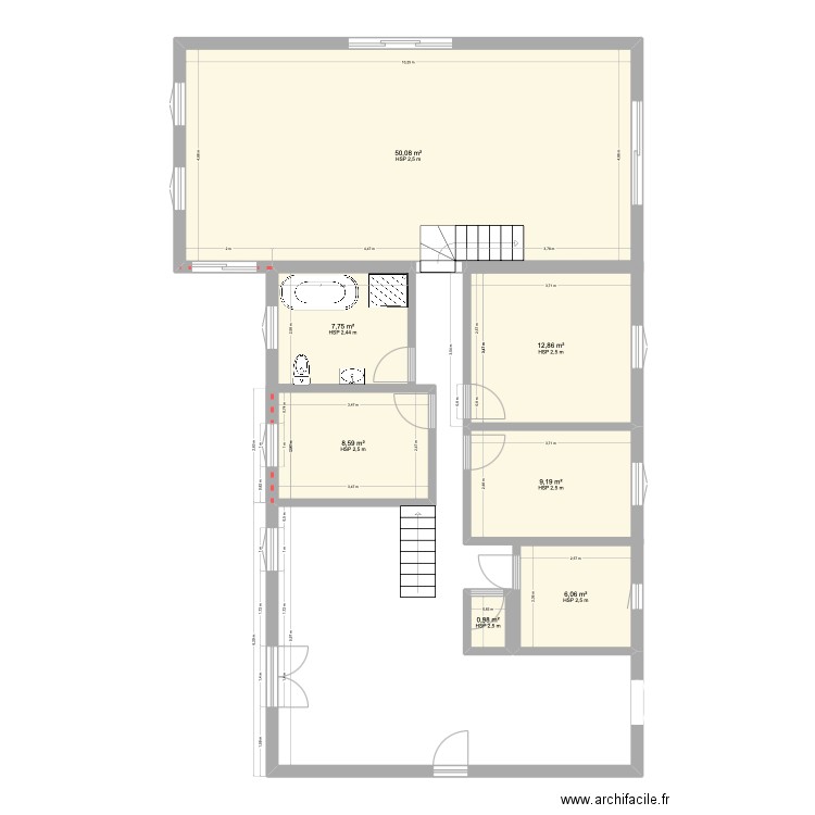 extension. Plan de 7 pièces et 96 m2