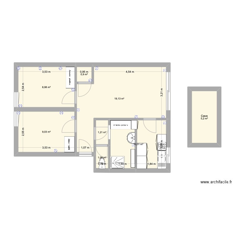 Appartement L'Haÿ-les-Roses. Plan de 8 pièces et 56 m2
