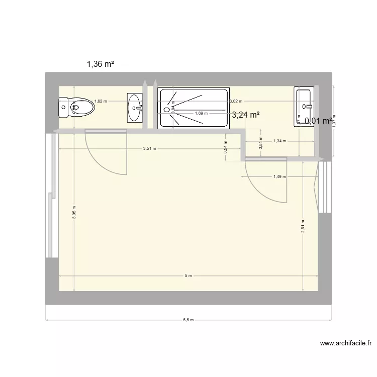 Bea V1. Plan de 5 Pièces et 19 m²