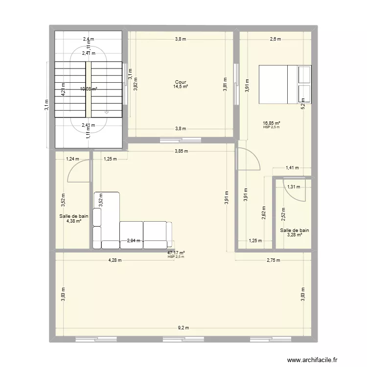 HOUDA 77 - nv-1. Plan de 6  et 96 m²