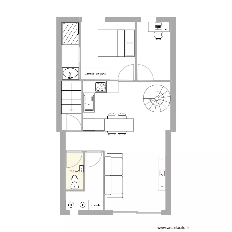 Maison MM V2. Plan de 3 pièces et 21 m²