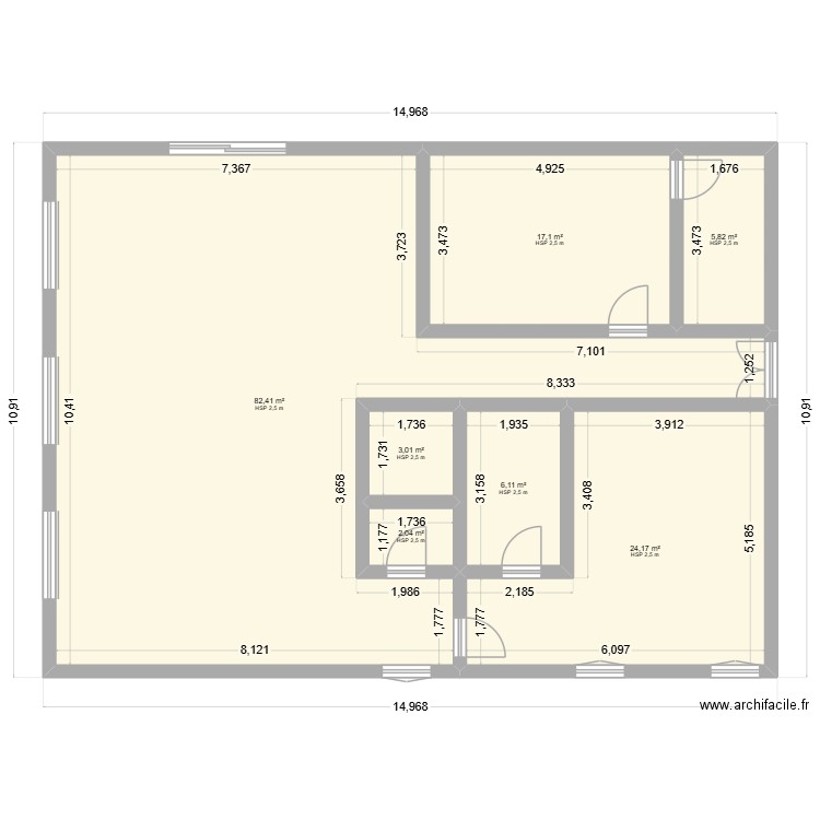 tim. Plan de 7 pièces et 141 m2