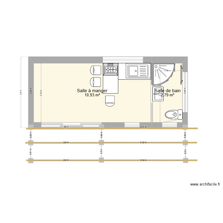 OLIV essai1. Plan de 2 pièces et 14 m2