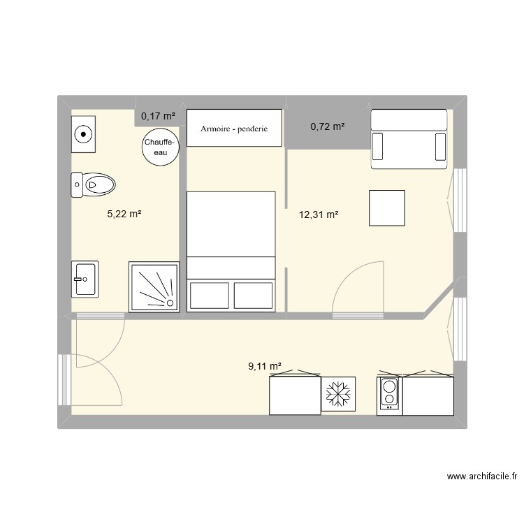 appart. Plan de 5 pièces et 28 m2
