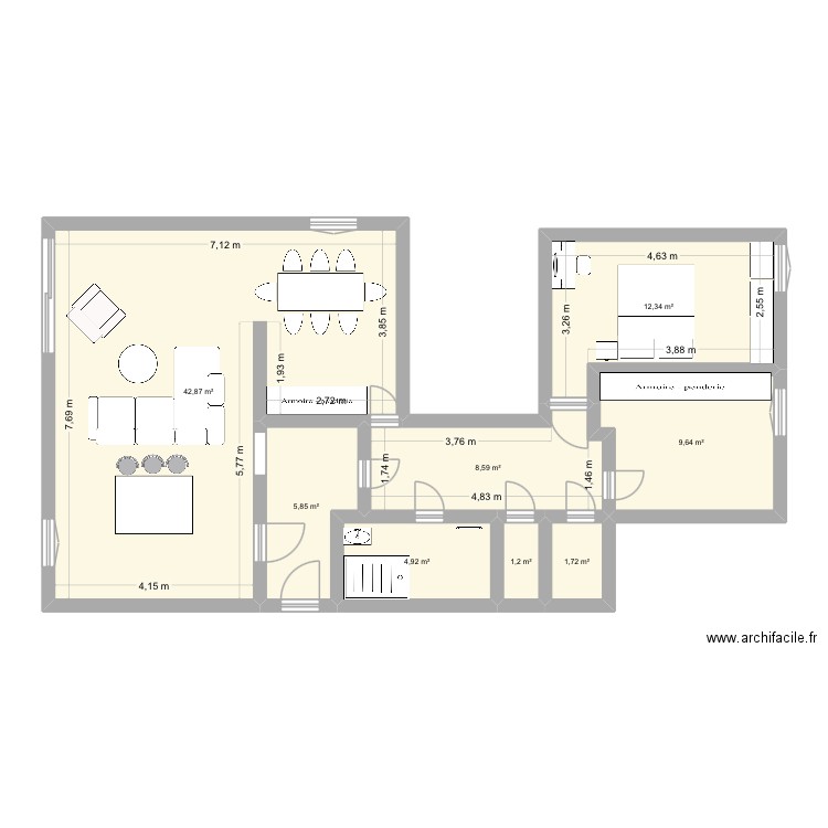Appt. Plan de 8 pièces et 87 m2