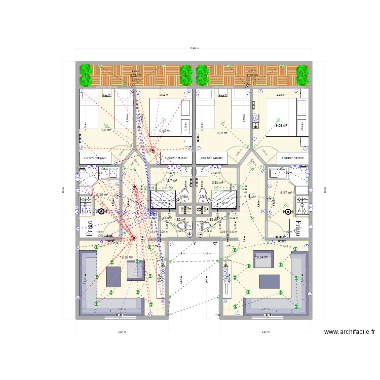 Plan Mouha7. Plan de 16 pièces et 109 m2