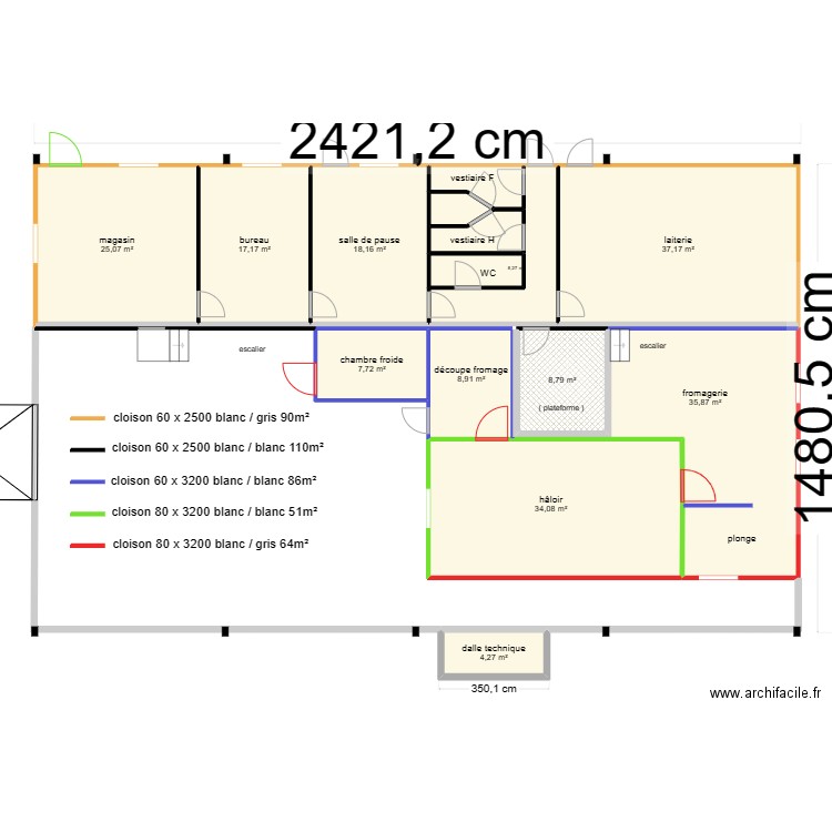GAEC la Marmitte panneaux frigo. Plan de 15 pièces et 216 m2
