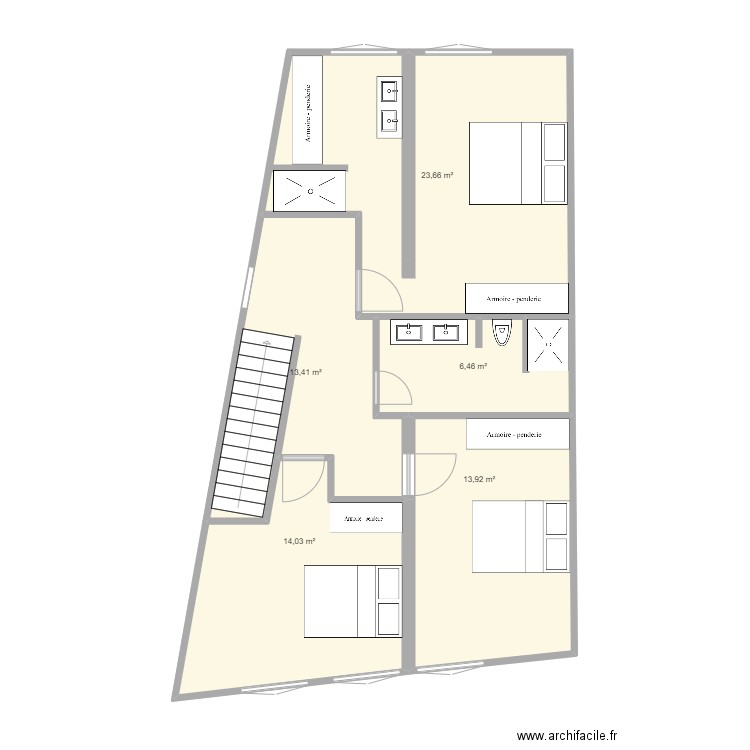 PROJET N° 5 (S.Iso avec déplacement escalier). Plan de 9 pièces et 144 m2