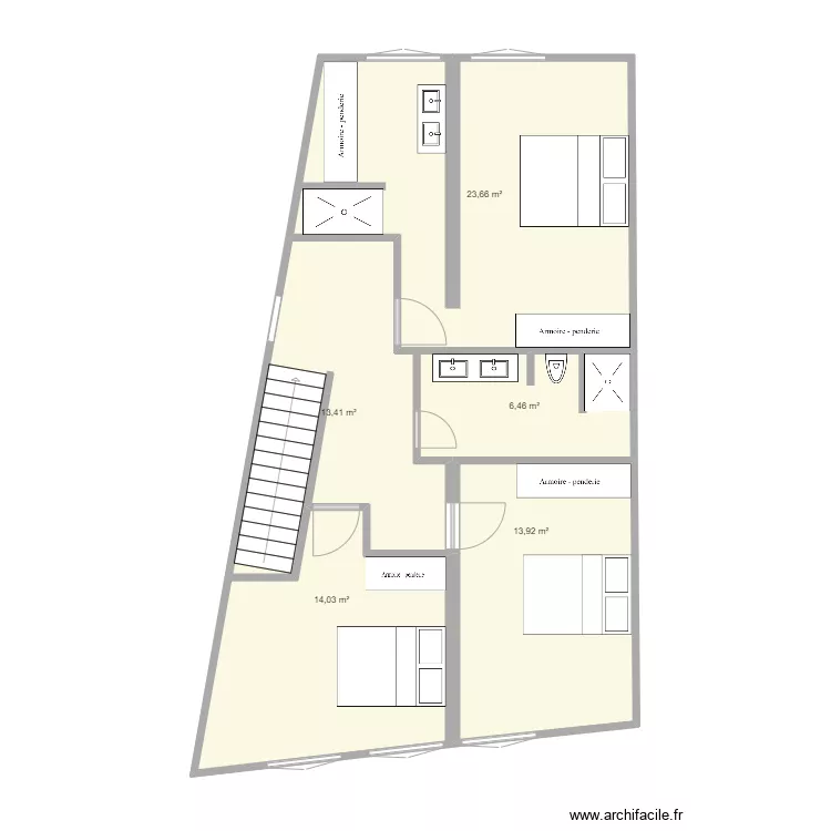 PROJET N&deg; 5 (S.Iso avec d&eacute;placement escalier). Plan de 