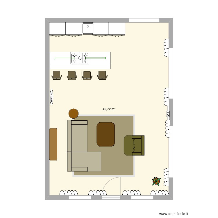 Salon Chambre 12 V2. Plan de 1 pièce et 50 m2