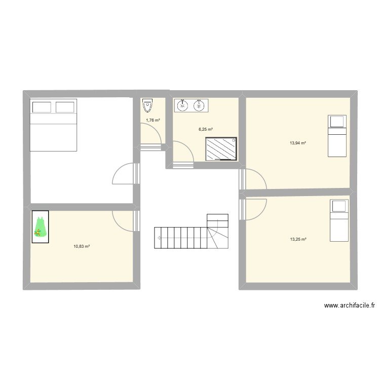 combles. Plan de 5 pièces et 46 m2