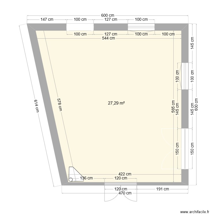 Plan extension vue de dessus. Plan de 1 pièce et 27 m2