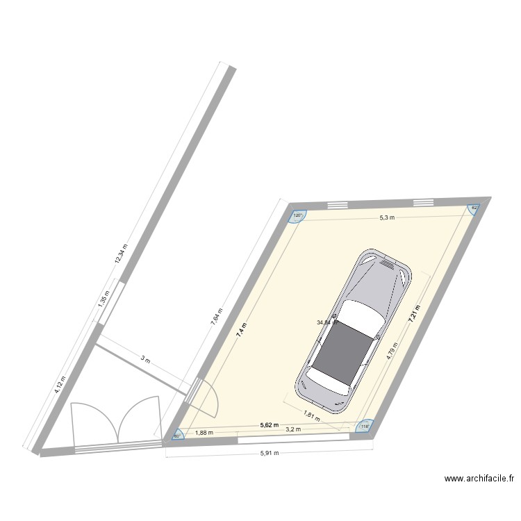 garage avec première idée. Plan de 1 pièce et 35 m2