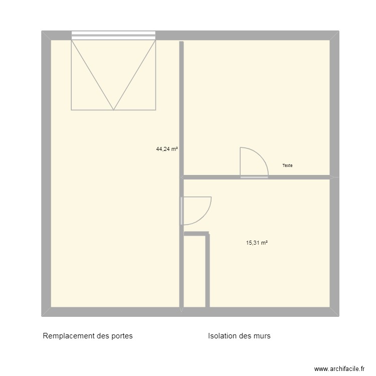 ss sol  texte. Plan de 2 pièces et 60 m2