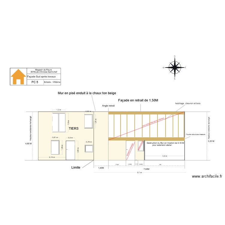 PC 5  Façade Sud après travaux. Plan de 0 pièce et 0 m2