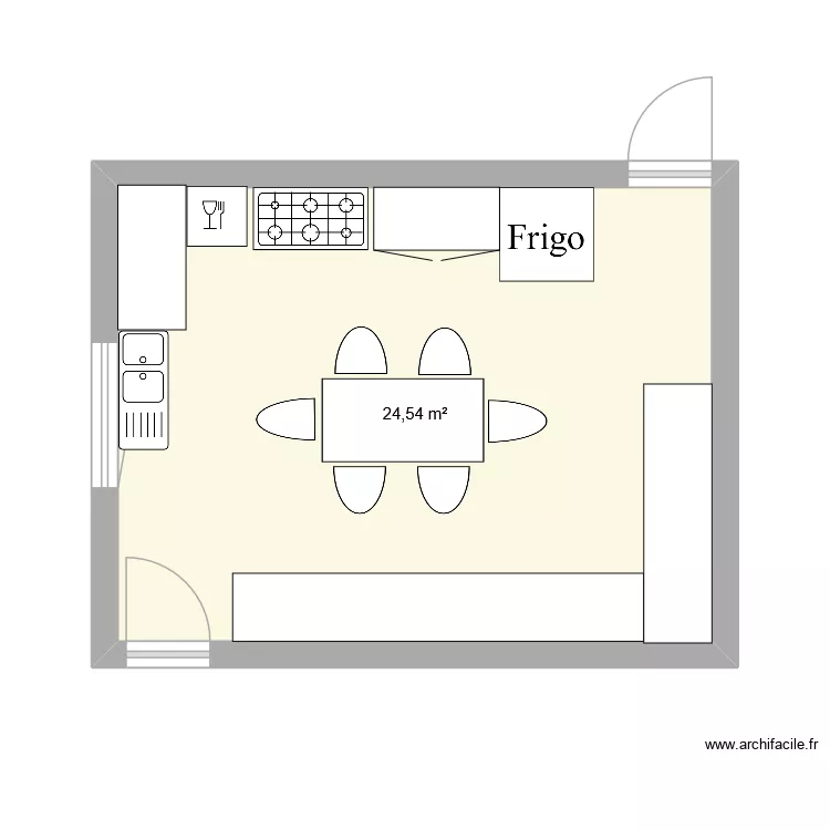 cuisine. Plan de 1  et 25 m²