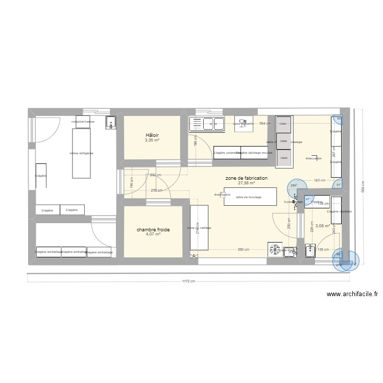 Plan de fromagerie. Plan de 4 pièces et 38 m2