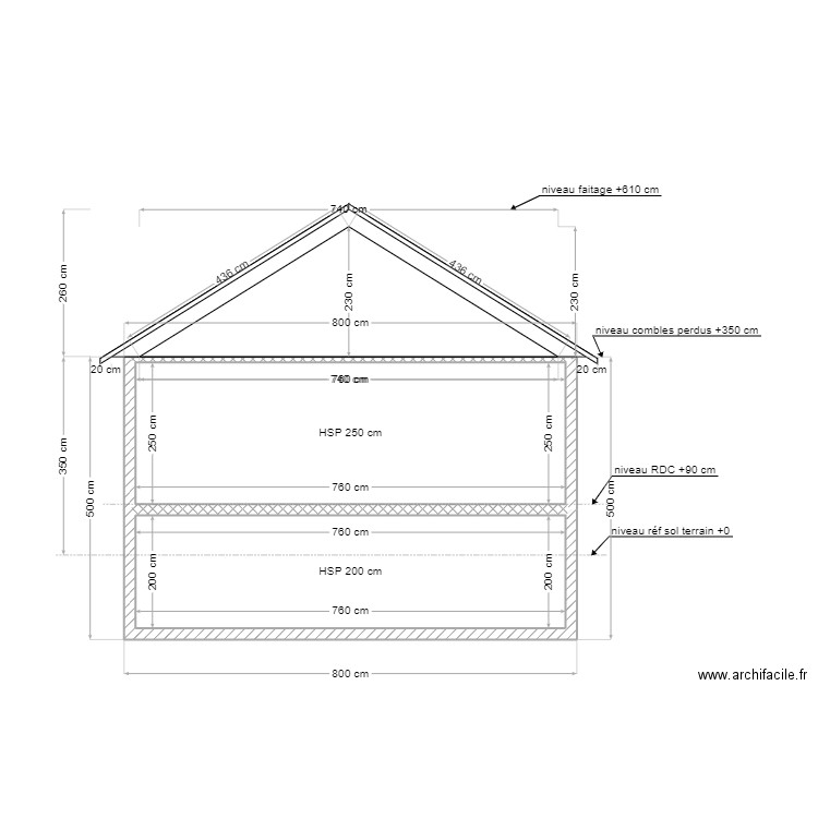 maison Douvres 73m² / plan coupe 1. Plan de 2 pièces et 34 m2