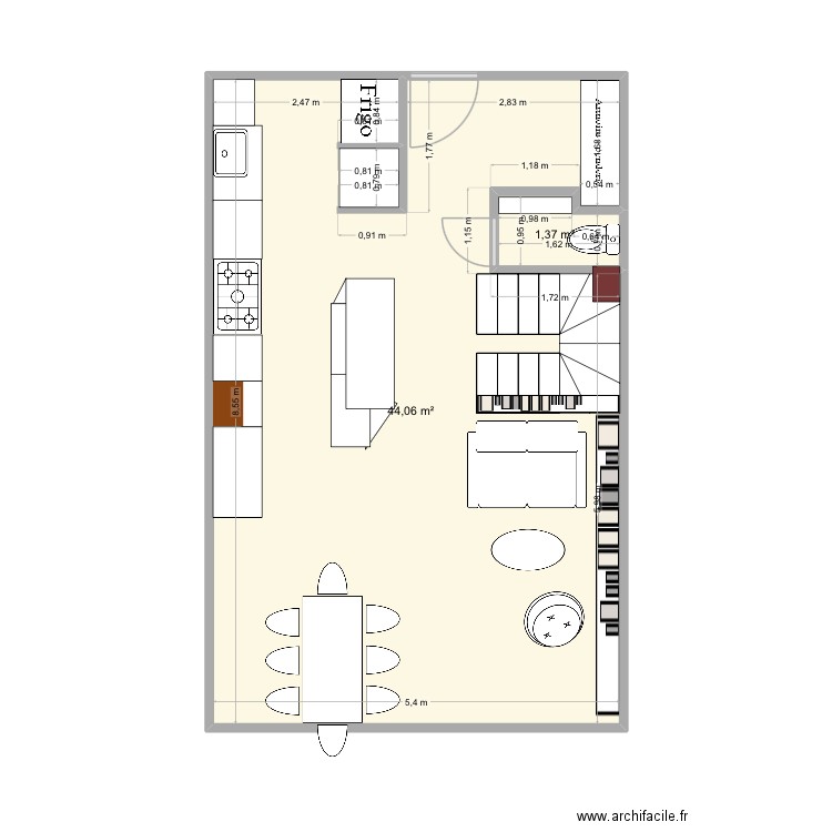 Planr2. Plan de 2 pièces et 45 m2
