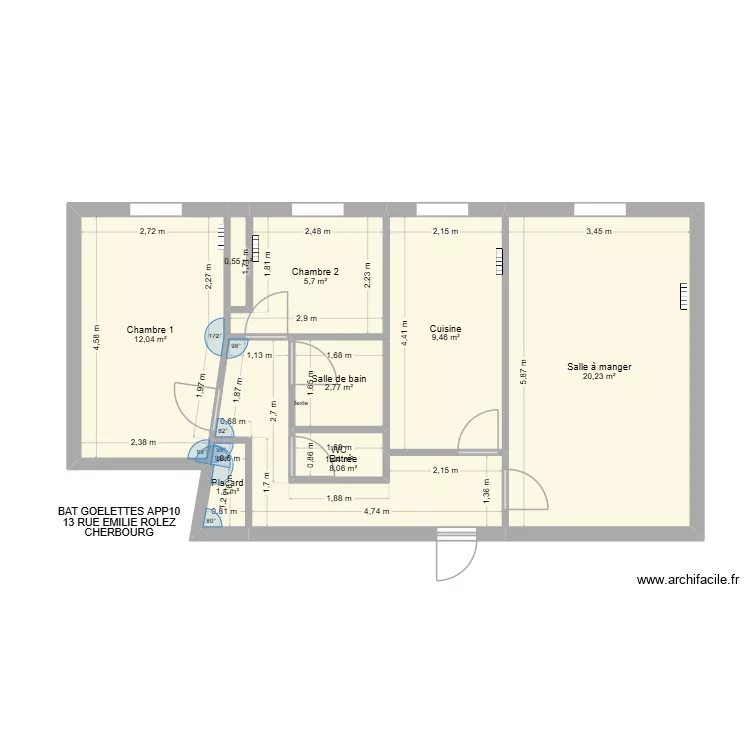 BAT GOELETTE APP10. Plan de 9  et 61 m²