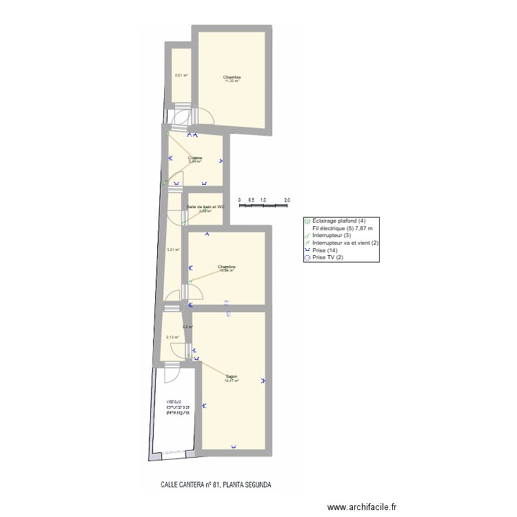 CANTERA 2F. Plan de 9 pièces et 53 m2