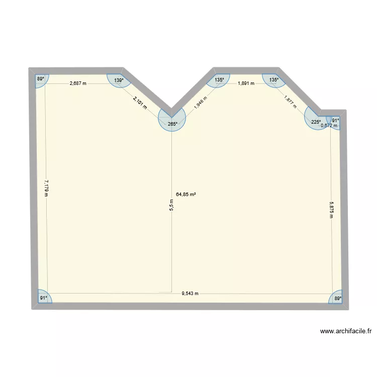 Nounou. Plan de 1 Pièce et 65 m²