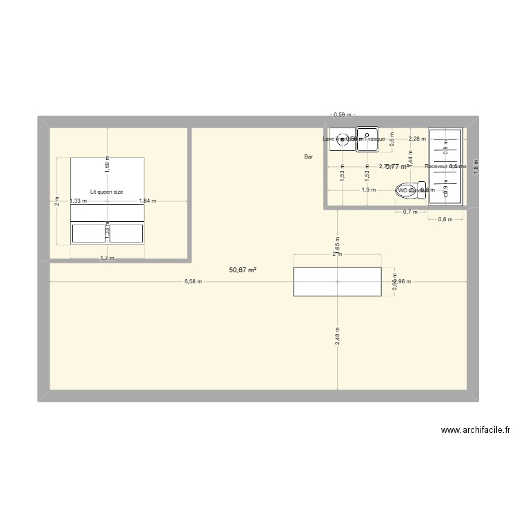 GRANGE. Plan de 2 pièces et 56 m2