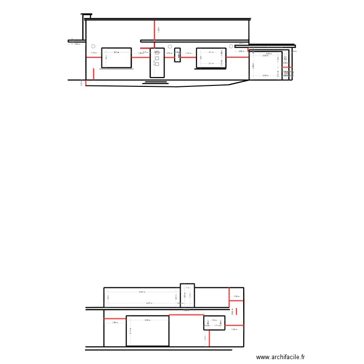 Facades. Plan de 18 pièces et 123 m2