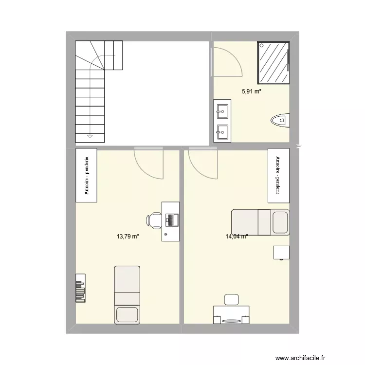 rdc. Plan de 3 Pièces et 34 m²