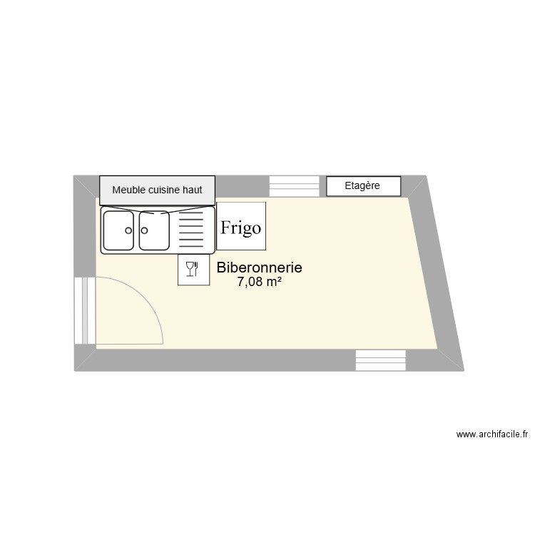 Biberonnerie. Plan de 1 pièce et 7 m2