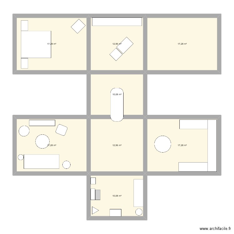 Tente. Plan de 8 pièces et 115 m2