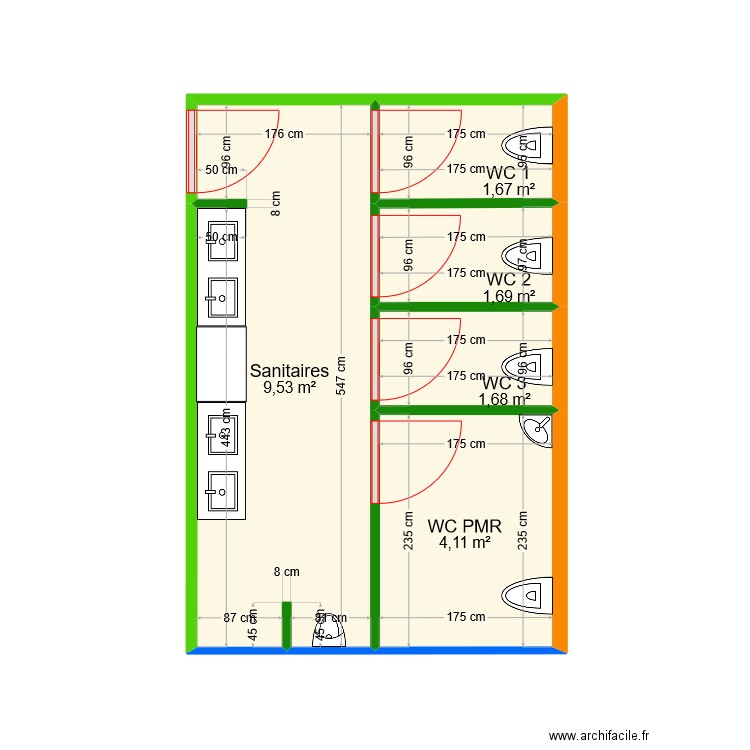 Bureau Projet sanitaires. Plan de 5 pièces et 19 m2