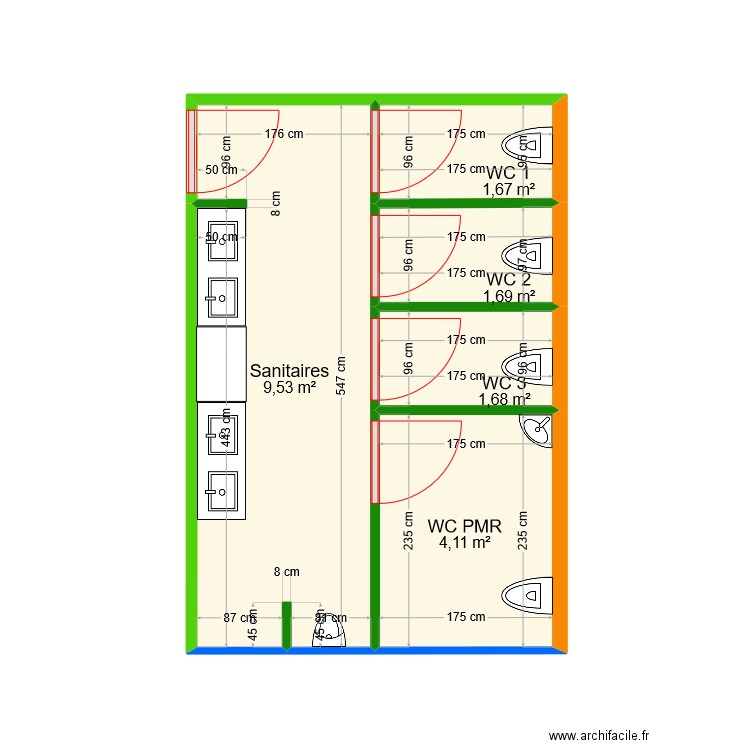 Bureau Projet sanitaires. Plan de 5 pièces et 19 m2