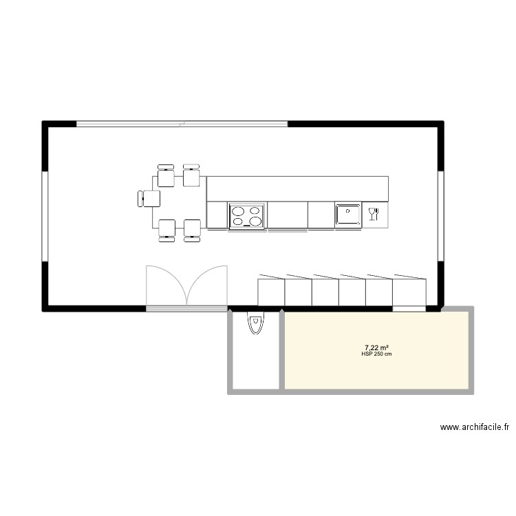 Cotation cuisine orée. Plan de 3 pièces et 44 m2