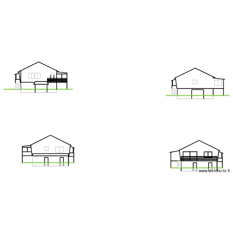facade E O. Plan de 71 pièces et 121 m2
