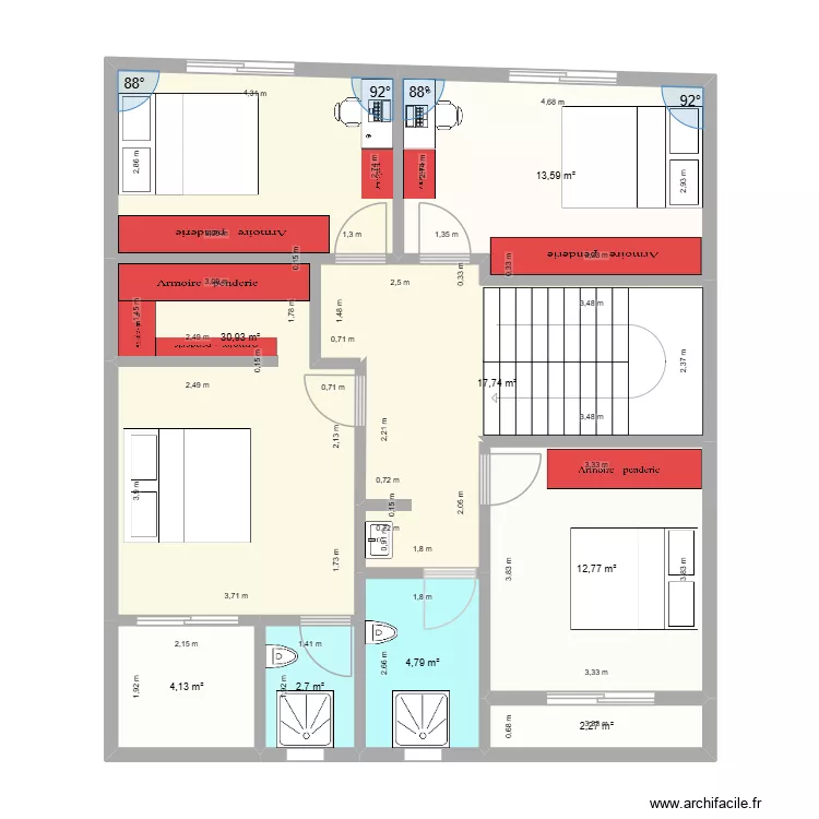 ETAGE2. Plan de 8  et 89 m²